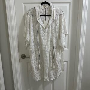 Cotton Bleu White Lace Knit Swimsuit Coverup Women's plus size 1X Boho beach NWT